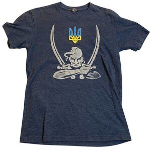 Ukrainian Pirate T-Shirt Navy Blue Graphic Tee Mens M Next Level Cotton Blend